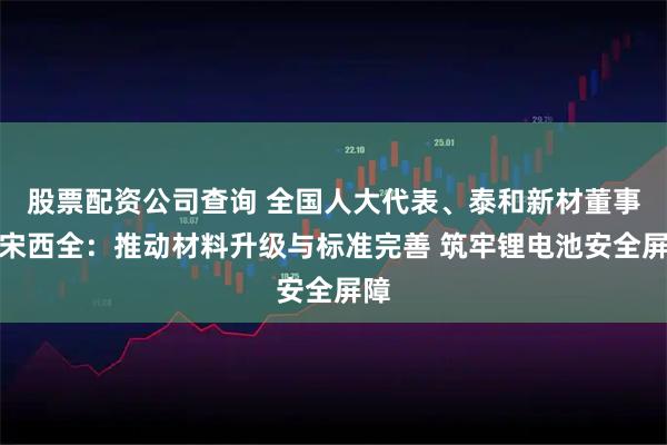 股票配资公司查询 全国人大代表、泰和新材董事长宋西全：推动材料升级与标准完善 筑牢锂电池安全屏障